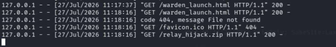 Local server log showing Warden fetching launcher and archive